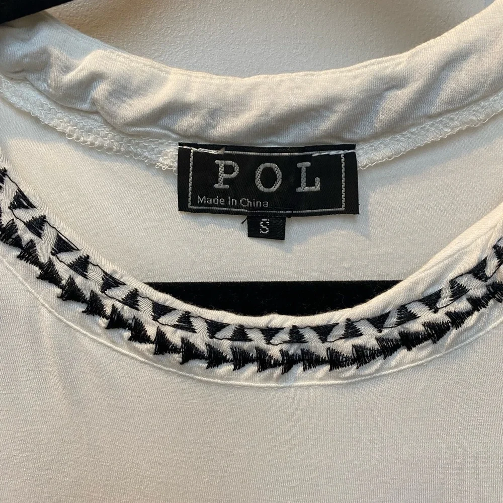 POL black and white soft mini babydoll dress with embroidered details - Picture 3 of 5